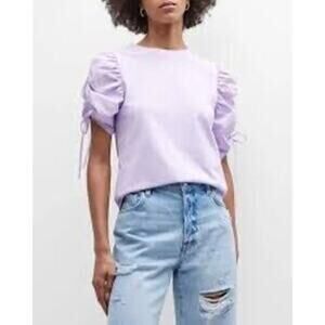 FRAME Organic Cotton Puff Ruched Short Sleeve Tee Shirt Top Lilac Purple XS